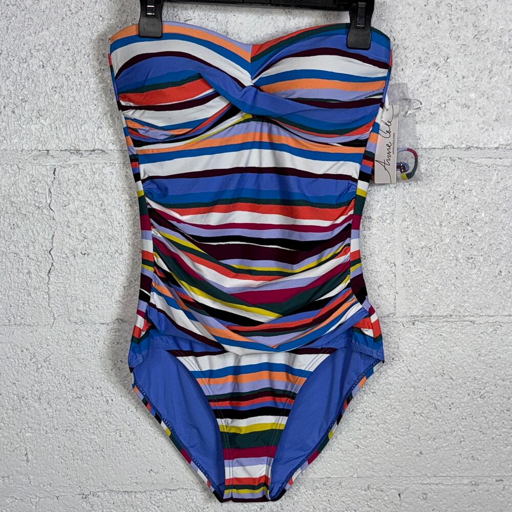 Anne Cole Painted Stripe Bandeau One-Piece Swimsuit multi 6 $98 - Picture 2 of 13